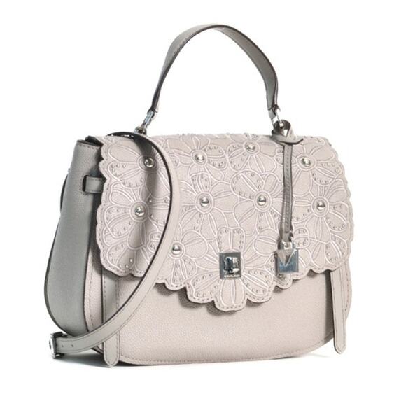 Michael Kors Handbags - Michael Kors Cassie Gray Pebbled Leather & Silver Studded Flowers Satchel READ
